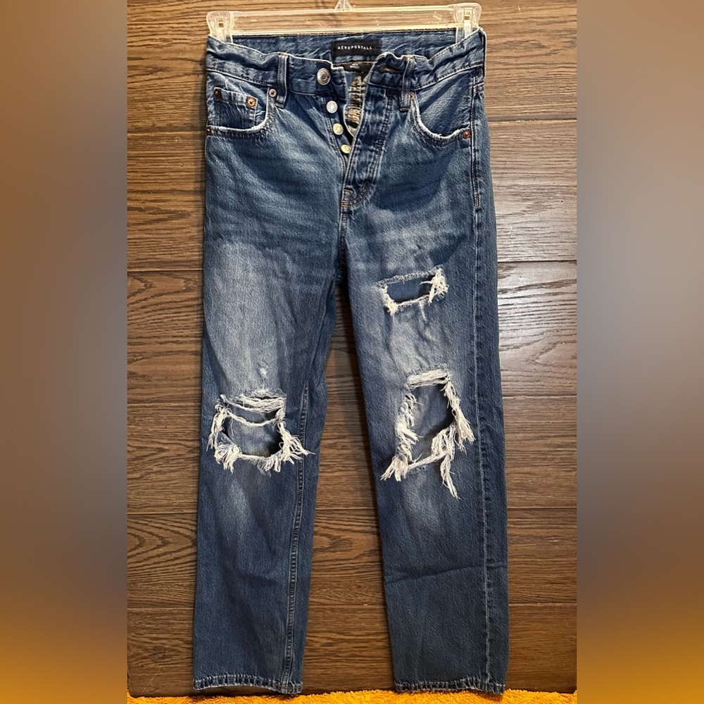 Aeropostale Women's 90’s Baggy Blue Distressed Jeans